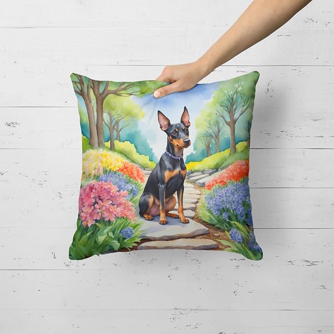 Caroline's Treasures Manchester Terrier Spring Path Throw Pillow Machine Washable, Indoor Outdoor Decorative Pillow for Couch, Bed or Patio, 18Hx18W