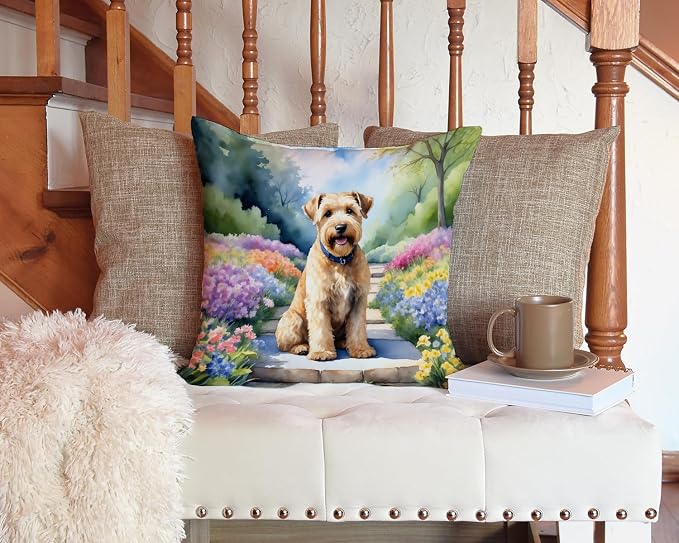 Caroline's Treasures Wheaten Terrier Spring Path Throw Pillow Machine Washable, Indoor Outdoor Decorative Pillow for Couch, Bed or Patio, 14Hx14W