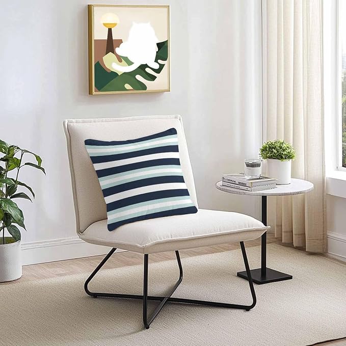 Aqua Navy Blue Striped Outdoor Pillow Covers Waterproof, All Weather Cushion Case Set of 2, Modern Abstract Lines Geometric Decorative Pillowcases for Sofa Couch Bed Decor Patio Furniture 16"x16"