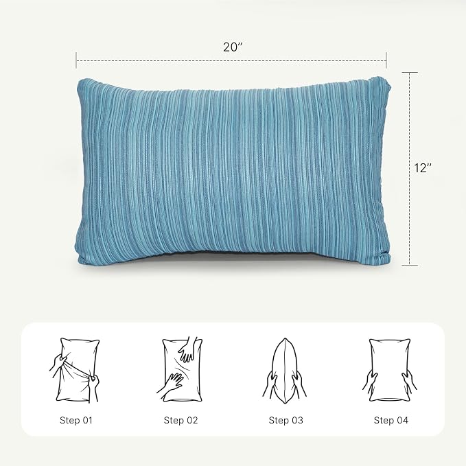 Set of 2 Outdoor Lumbar Pillows with Inserts, 12x20 Inch Patio Pillows with Water Resistant Cover, Removable Zipper Outdoor Throw Pillow for Wicker Furniture, Sofa, Garden and Porch