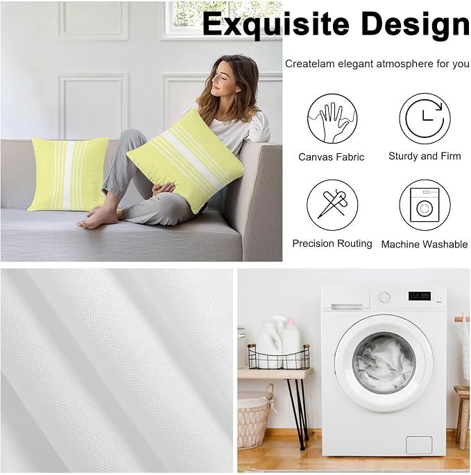 Yellow White Stripe Outdoor Pillow Covers 18x18 Inch Throw Pillow Covers Set of 2 Waterproof Decorative Pillow Cases Modern Rustic Vertical Striped Cushion Covers for Patio Furniture Garden Couch Sofa