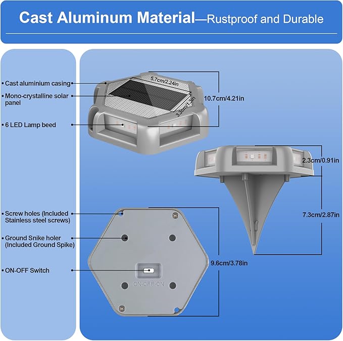 Solar Dock Lights Outdoor Waterproof, 12 Pack Blue LED Solar Driveway Lights with Aluminum Housing, Solar Deck Lights for Dock, Marina, Driveway Marker, Pathway, Step, Yard