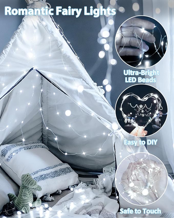 2 Pack 100 LED Fairy Lights Battery Operated with Remote, 33 FT Cool White | Cuttable, 8 Modes, Memory, Dimmable, Waterproof Battery String Lights with Timer for Indoor Outdoor, Christmas Decorations