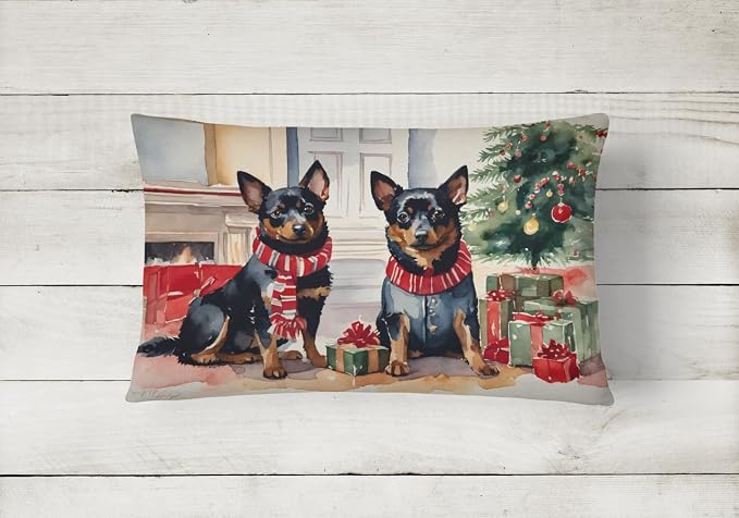 Caroline's Treasures DAC2699PW1216 Lancashire Heeler Cozy Christmas Throw Pillow Machine Washable, Indoor Outdoor Decorative Pillow for Couch, Bed or Patio, 12HX16W