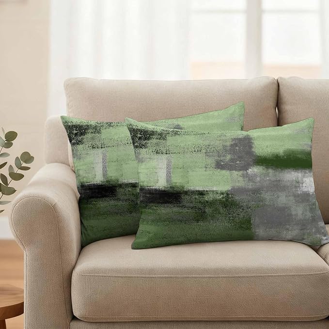 Green Ombre Waterproof Outdoor Pillow Covers Set of 2 Home Decor, Farmhouse Abstract Mottled Texture Art Pillowcase Patio Pillow Covers for Couch Bench Furniture Garden 20x12in