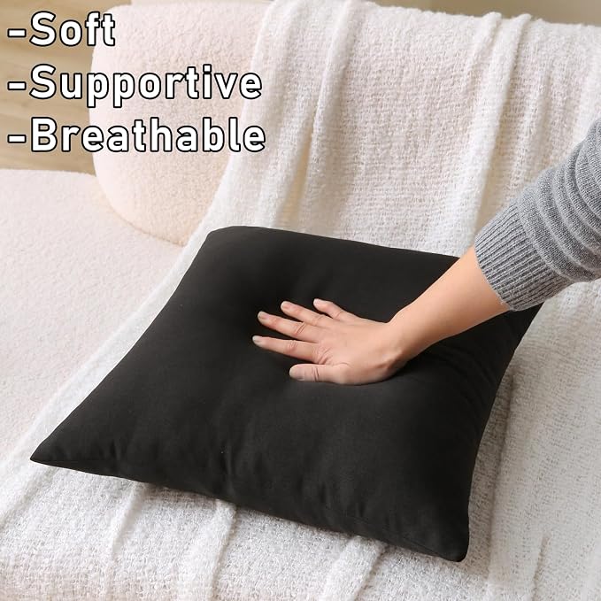 18" x 18" Throw Pillows, Outdoor Waterproof Pillows with Inserts, Square Decorative Pillows for Patio Furniture Garden Couch Sofa Home(Black, Set of 4)