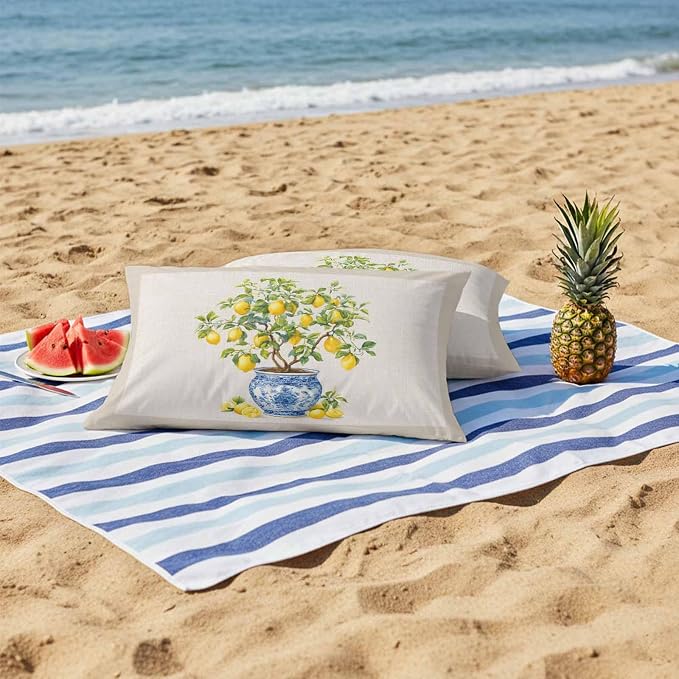 Summer Lemons Outdoor Pillow Covers 20x12 Inch Lumbar Pillow Covers Set of 2 Waterproof Decorative Throw Pillow Cases Brown Beige Farmhouse Botanical Linen Cushion Covers for Patio Furniture Garden
