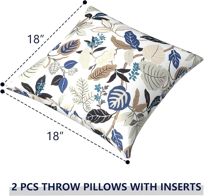 Outdoor Pillows for Patio Furniture 18x18 inch, Square Outdoor Throw Pillows with Inserts, Decorative Toss Pillows for Garden Couch Home Sofa Office Chair, Pack of 2, Breeze Leaves Beige