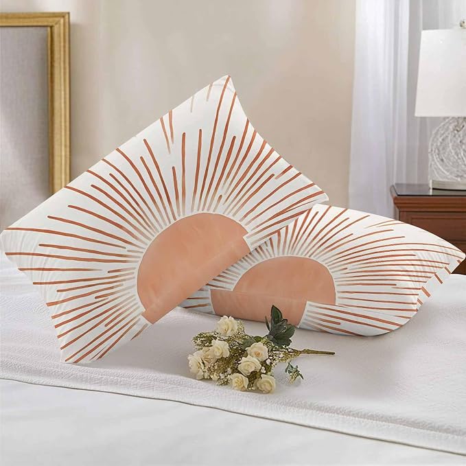 Mid Century Terracotta Sun Lines Outdoor Pillow Covers Set of 2,Decorative Waterproof Throw Pillow Case, Modern Minimal Art Cotton Linen Soft Cozy Cushion Pillowcases