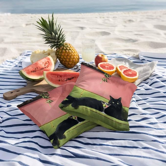 Funny Cat Outdoor Pillow Covers 16x16 Inch Throw Pillow Covers Set of 2 Waterproof Decorative Pillow Cases Vintage Wine Animals Green Sofa Pink Cushion Covers for Patio Furniture Garden Couch Sofa