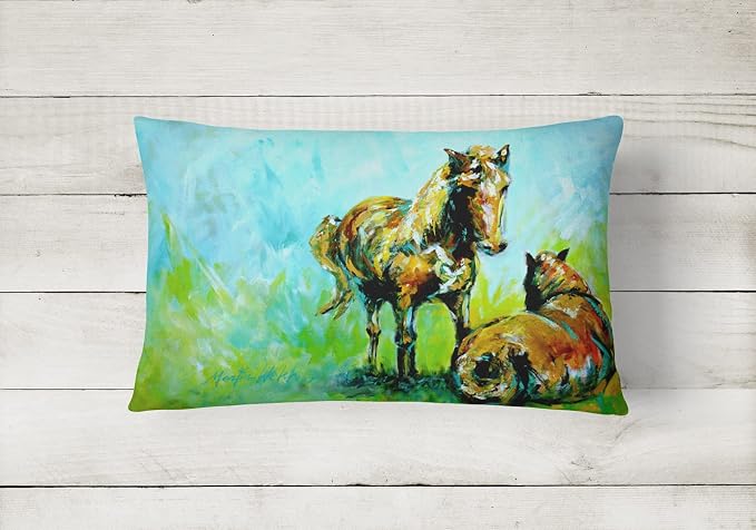 Caroline's Treasures MW1126PW1216 Horse Grazin Canvas Fabric Decorative Pillow Machine Washable, Indoor Outdoor Decorative Pillow for Couch, Bed or Patio, 12HX16W