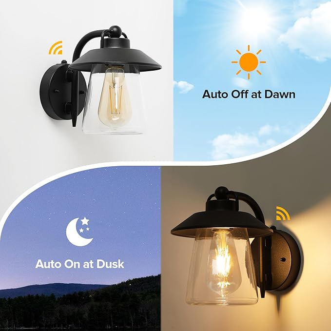 LUTEC Dusk to Dawn Outdoor Indoor Exterior Light Fixture, Farmhouse Barn Wall Sconce, Matte Black Finish Anti-Rust Wall Mount Light, Waterproof Wall lamp with Clear Glass for Porch, Exterior, Patio