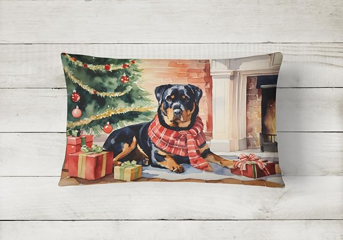 Caroline's Treasures DAC2736PW1216 Rottweiler Cozy Christmas Throw Pillow Machine Washable, Indoor Outdoor Decorative Pillow for Couch, Bed or Patio, 12HX16W