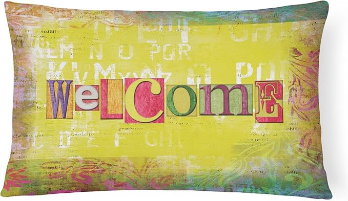 Caroline's Treasures SB3097PW1216 Artsy Welcome Canvas Fabric Decorative Pillow 100% Machine Washable Pillow, Indoor or Outdoor Decorative Throw Pillow for Couch, Bed or Patio