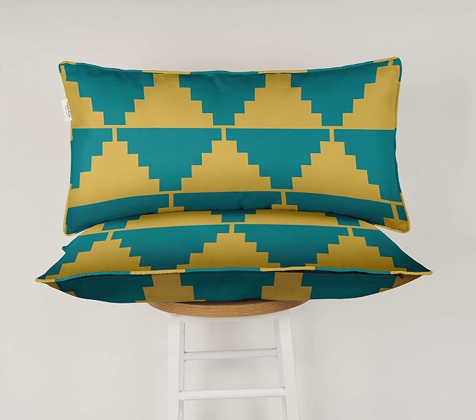 Indoor/Outdoor Polyester Fabric Lumbar Pillow Cover, All-Weather Waterproof Rectangular Cushion Case for Patio Furniture, 12 x 18 Set of 2 - Geometric-12