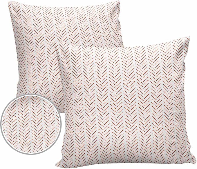 Orange White Striped Outdoor Pillow Covers Waterproof,All Weather Cushion Case Set of 2 Decorative Pillowcases for Sofa Couch Bed Decor Patio Furniture 16"x16" Modern Geometric Minimalist Stripes