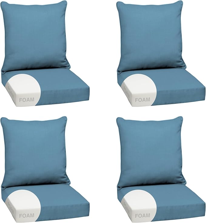 Arden Outdoor Deep Seat Cushion Set, Foam, 4-Pack, 24x24, French Blue | Sofa, Couch, Conversation Set, Premium High-Density Foam, Never Flattens, Mold and Mildew Resistant