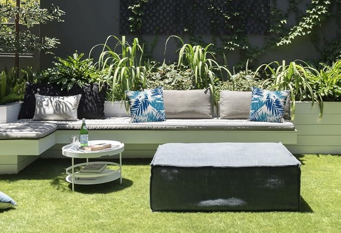 Outdoor Waterproof Decorative Throw Pillow Cover for Patio Furniture, 18x18 Inch Fade Resistant Patio Garden Cushion Cover for Couch Bed Sofa, Leaves Blue