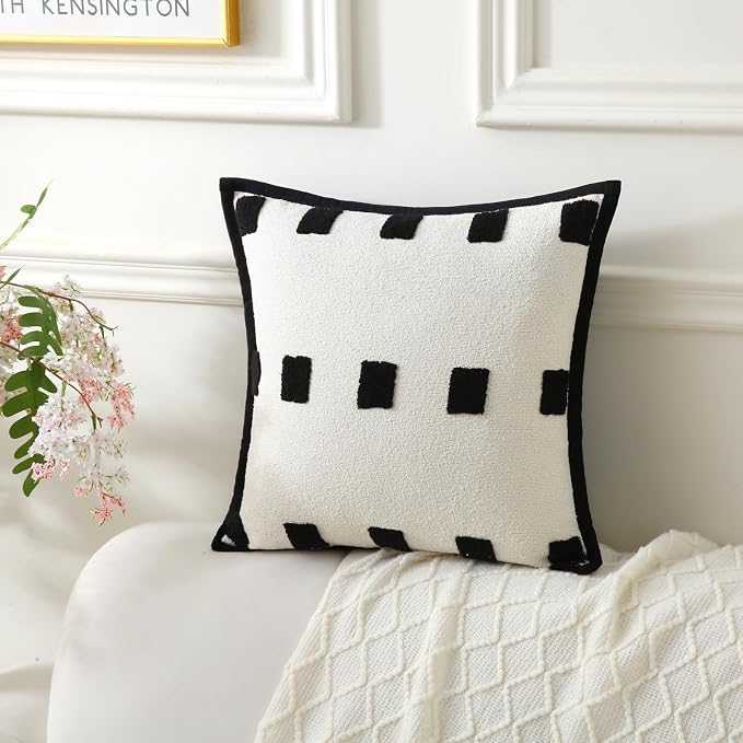 Decorative Throw Pillows with Inserts 2 Pack 18" x 18" Boho Soft Tufted Modern Chenille Pillow for Home, Patio, Couch, Bedroom, Living Room (Black =)