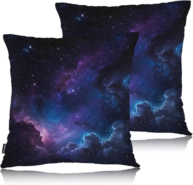 Swono Galaxy Space Decorative Throw Pillow Covers Pack of 2, Fantasy Galaxy Outer Space Pillow Cushion Cases 18"X18", Square Pillowcases Decoration for Sofa Couch Bedroom Living Room Car