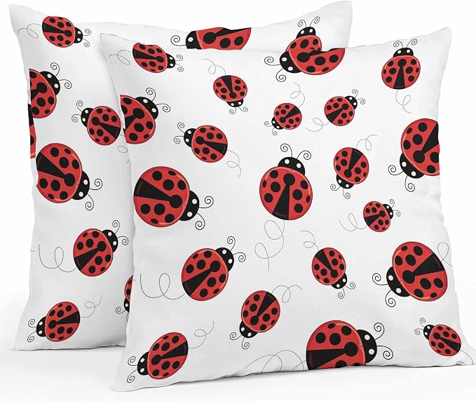 Cartoon Ladybug Outdoor Pillow Covers 16x16 Inch Throw Pillow Covers Set of 2 Waterproof Decorative Pillow Cases Funny Animals Dot Modern Simple Cushion Covers for Patio Furniture Garden Couch Sofa