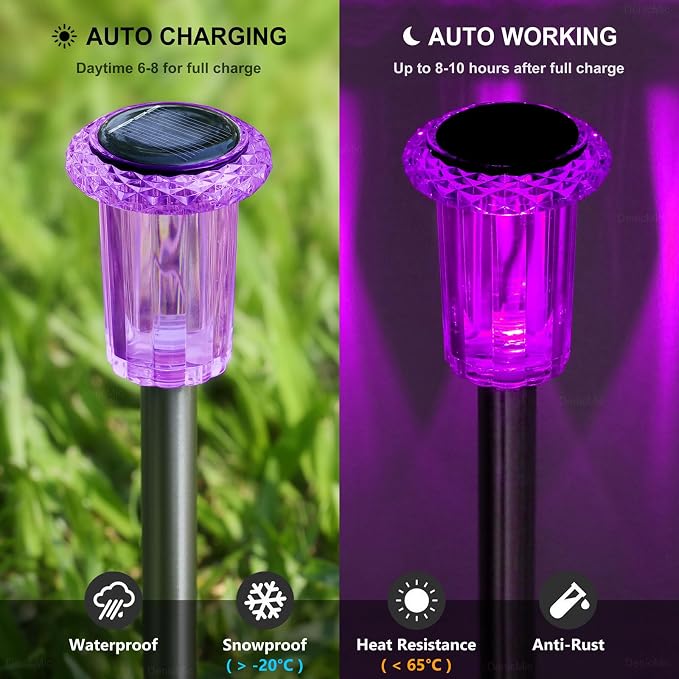 Halloween Solar Lights Outdoor 15 Pack LED Purple Pathway Lights | Waterproof Halloween Decorations Outdoor for Yard Garden Walkway Outside Driveway Landscape Path, Auto On/Off, Spike Pattern
