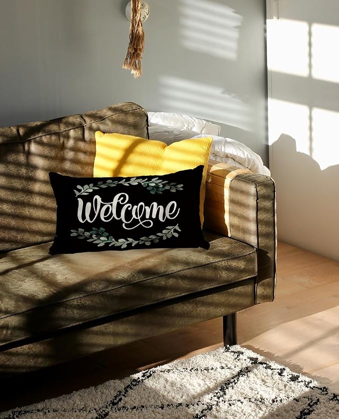 welcome 12x20 pillow Cover,porch decor,outdoor pillows,outdoor pillow covers,outdoor throw pillows, Farmhouse Porch Deco,patio pillows,outdoor pillows for patio furniture(Black)