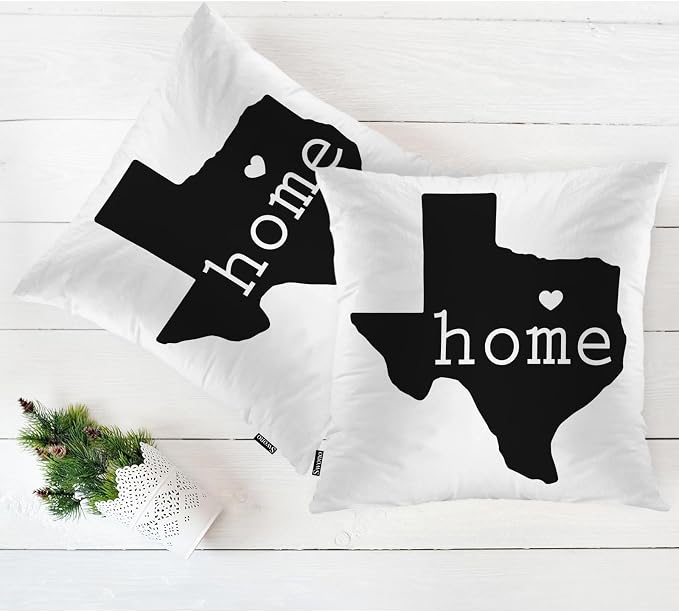 Swono Texas Map Decorative Throw Pillow Case 18" X 18", Home State of Texas Love Heart Standard Pillow Covers Set of 2 Throw Pillowcase Cushion Covers for Couch Chair Bedroom Sofa Car Seats, Black