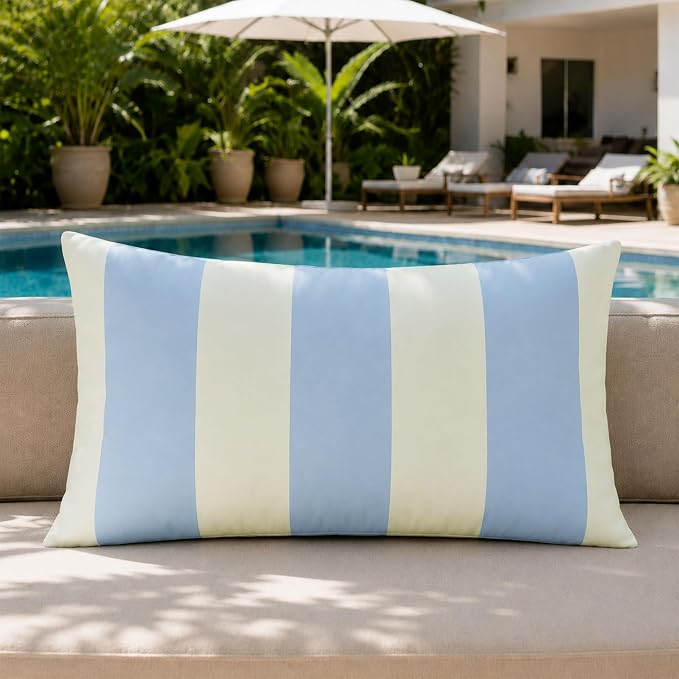 Allorry Lumbar Pillow Cover 12x20 Sky Blue Striped Decoration Throw Pillow Covers for Spring Summer Outdoor Waterproof Garden Patio Furniture Sofa Bed Home Decor JB016-D12