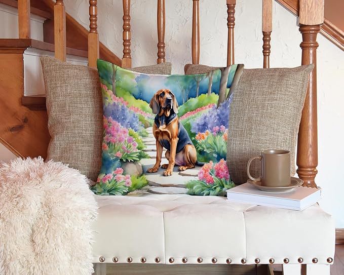 Caroline's Treasures Bloodhound Spring Path Throw Pillow Machine Washable, Indoor Outdoor Decorative Pillow for Couch, Bed or Patio, 14Hx14W