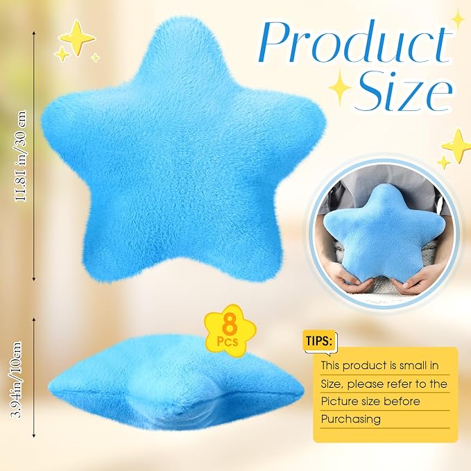 Beeveer 8 Pack Star Throw Pillow Plush for Bed Sofa Bedroom Floor,Cute | Back to School Gift Decor,Stuffed Star Shaped Pillows for School Reading Corner, Soft Plush Cushions for Sleepover Room