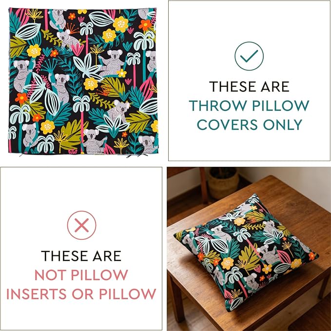 Outdoor Pillow Covers 18x18 Set of 2 Koala Tropic Print, Waterproof & UV Resistant Polyester for Patio, Couch, Porch, Spring & Summer Decor