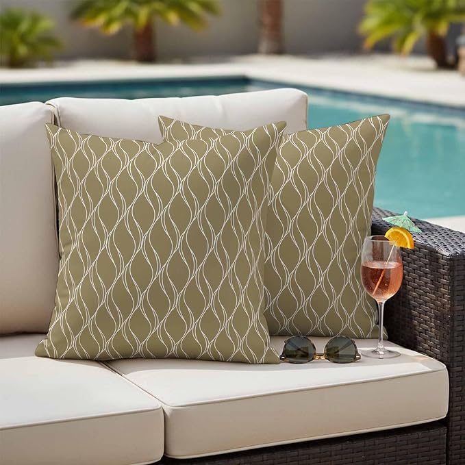 Brown Stripes Outdoor Pillow Covers 24x24 Inch Throw Pillow Covers Set of 2 Waterproof Decorative Pillow Cases Simple Geometric Modern Monochrome Cushion Covers for Patio Furniture Garden Couch Sofa