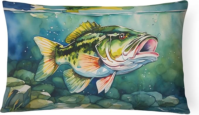 Caroline's Treasures DAC2804PW1216 Largemouth Bass Throw Pillow Machine Washable, Indoor Outdoor Decorative Pillow for Couch, Bed or Patio, 12HX16W