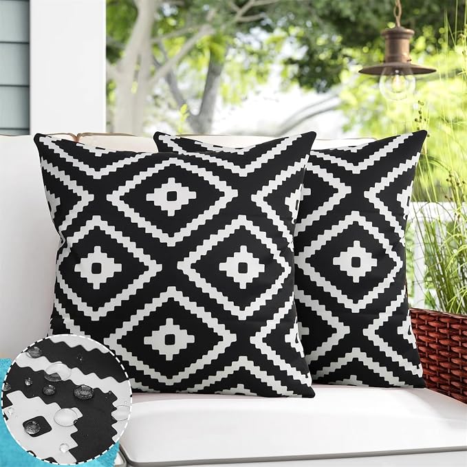 Adabana Outdoor Waterproof Boho Pillow Covers Set of 2 18x18 Inch | Waterproof Throw Pillow Covers for Patio, Porch, Garden Furniture