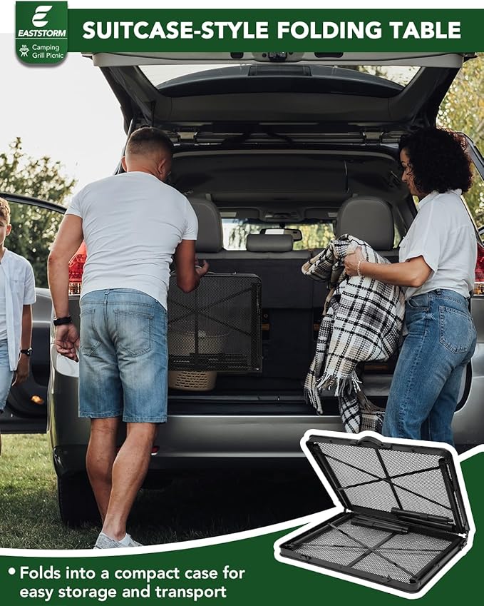 3 ft Folding Table with Adjustable Height, Camping Table with Carry Handle, Metal Mesh Table ,Portable Grill Table for Camping, Tailgating, BBQ, Picnic & Indoor, Fits 3–6 People, Supports 66 lb, Black