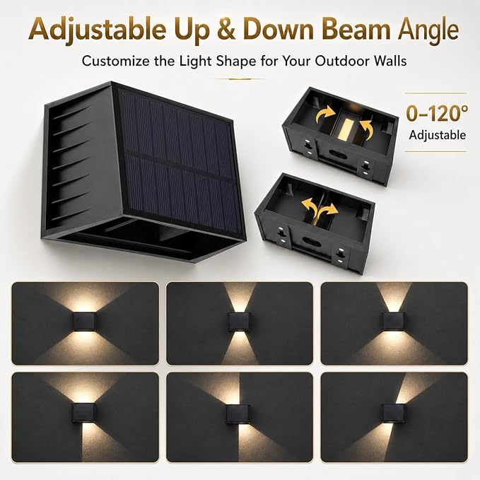 T-SUN 2 Pack Solar Up and Dow Wall Lights Outdoor, 3000K Wall Sconce | IP65 Waterproof Dusk to Dawn Auto On/Off Decorative Solar Wall Lights for Front Door Fence Patio Porch Garage Backyard
