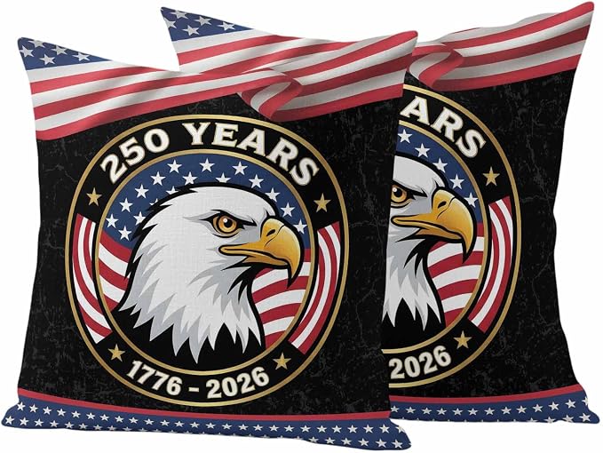 250 Year Anniversary Outdoor Waterproof Throw Pillow Covers 18x18 Set of 2, Independence Day Eagle USA Flag Decorative Pillowcases Cushion Pillowcase for Couch Sofa Patio Outside Pillow Protector