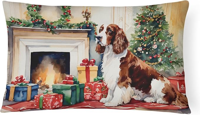 Caroline's Treasures DAC2760PW1216 Welsh Springer Spaniel Cozy Christmas Throw Pillow Machine Washable, Indoor Outdoor Decorative Pillow for Couch, Bed or Patio, 12HX16W