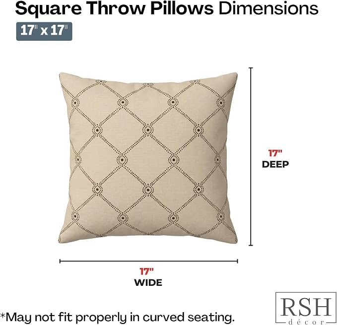 RSH DECOR: Sunbrella Square Throw Pillows Set of 2 | 17" x 17" | Water and Fade-Resistant Performance Fabric | Outdoor Pillow Covers with Down-Alternative Inserts | Made in USA (Arabia)