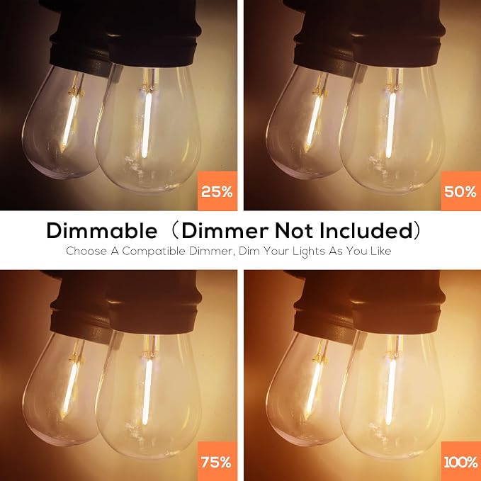 102FT Outdoor String Lights, Waterproof Patio Lights with 35 Shatterproof LED Bulb Hanging Light String, Black String Light Vintage Party Lights for Garden, Backyard, Porch, Cafe, Deck, Wedding