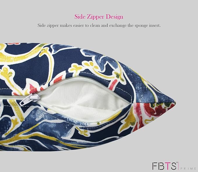Pack of 2 Outdoor Waterproof Decorative Throw Pillow Covers for Patio Furniture, 18x18 Inch Square Fade Resistant Patio Garden Cushion Covers for Couch Bed Sofa, Jacobean Navy