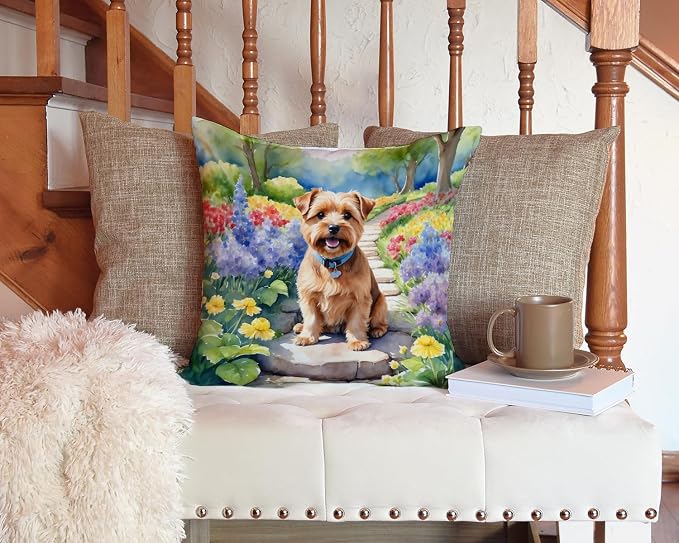 Caroline's Treasures Norfolk Terrier Spring Path Throw Pillow Machine Washable, Indoor Outdoor Decorative Pillow for Couch, Bed or Patio, 14Hx14W