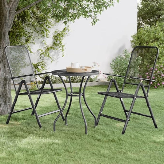 Outdoor Bistro Table 24 Inch Round Metal Mesh Patio Table Anthracite Small Garden Balcony Dining Table for 2 Compact Weather-Resistant Furniture