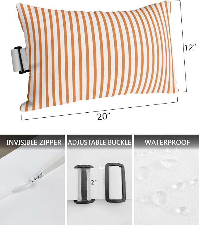 Pack of 4 Outdoor Lumbar Pillow Covers 12x20 Inch, Thin Orange Striped Waterproof Throw Pillow Covers Set, Farmhouse Modern Stripes Indoor&Outdoor Decorative Cushion Cases for Patio Porch Car
