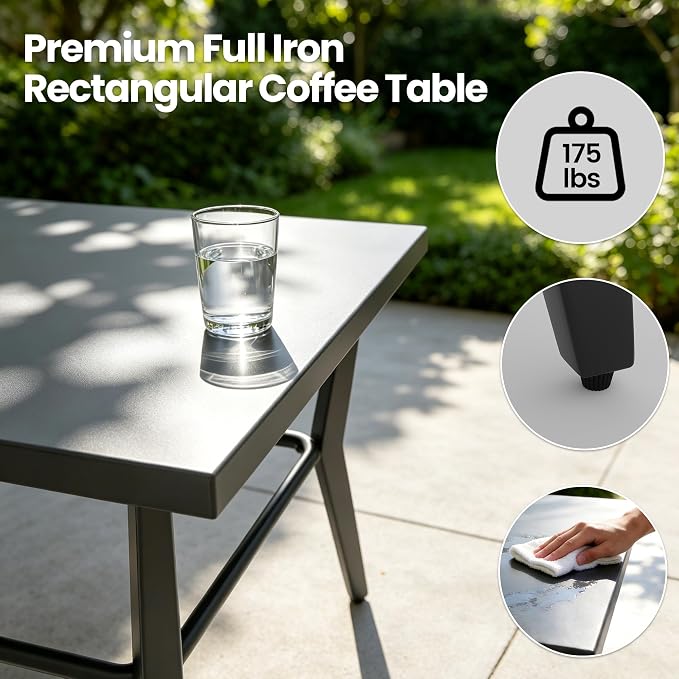 Aluminum Outdoor Patio Furniture Set,5 Seats Patio Conversation Sets with Rectangular Coffee Table,Metal Patio Sectional Furniture Set with 5.1" Thickened Cushions,Grey