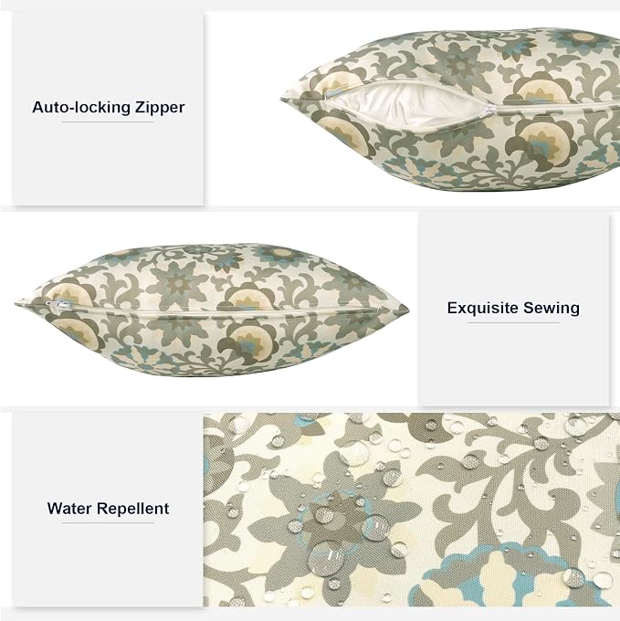 Outdoor Lumbar Pillows 12x20 Inch, Water Repellent Cushion Pillows, Outdoor Pillows with Inserts for Home Garden Pack of 2, Floral Symphony‌