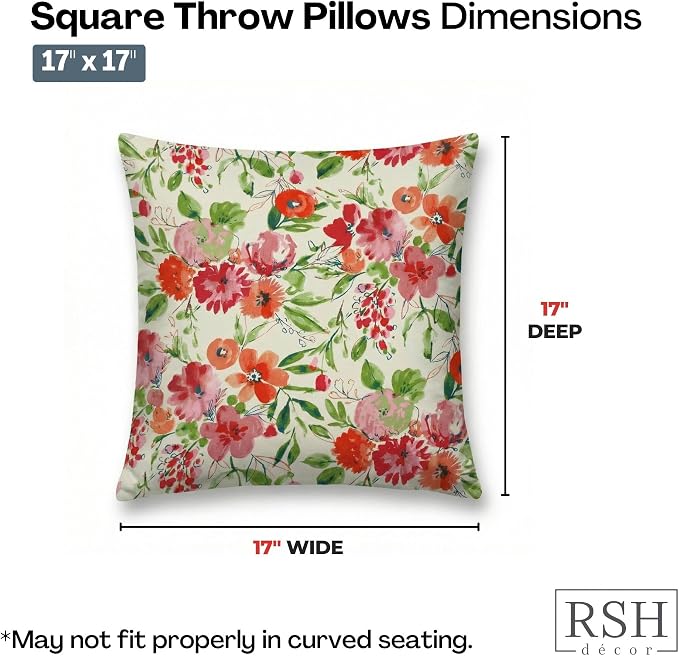 RSH DECOR Square Throw Pillows Set of 4, 17" x 17", All Weather Pillows, Bettina Garden, Made in USA