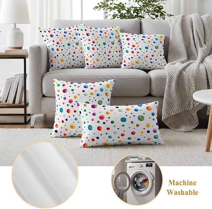 Color Polka Dot Outdoor Pillow Covers Set of 2 Abstract Watercolor Bubbles Modern Waterproof Throw Pillow Cover Decorative Cushion Cases for Patio Porch Garden 18X18 Inch