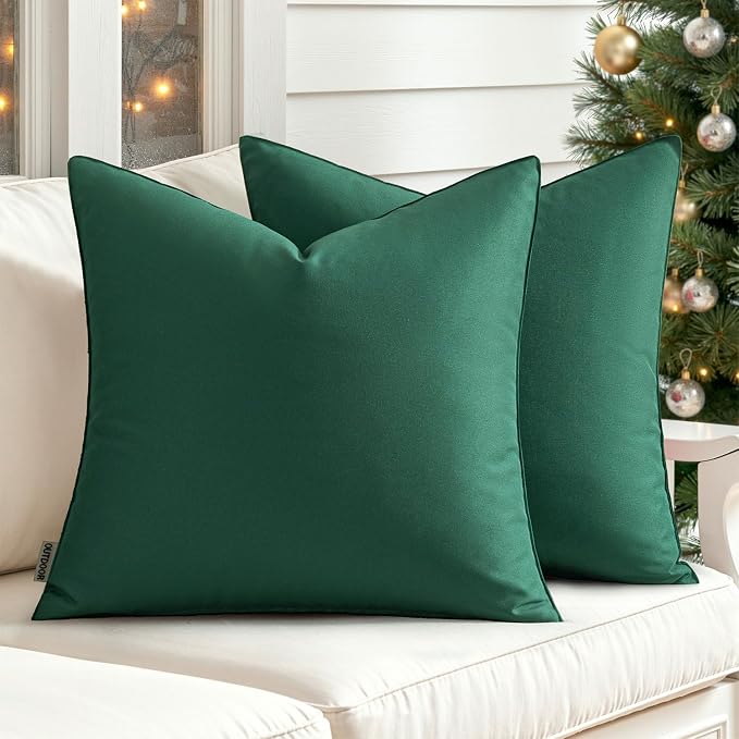 MIULEE Decorative Outdoor Waterproof Pillow Covers 18x18 Army Green | Decorative Patio Furniture,Pack of 2,Accent Square Soild Throw Pillow Covers,Summer Garden Tent Couch Sofa